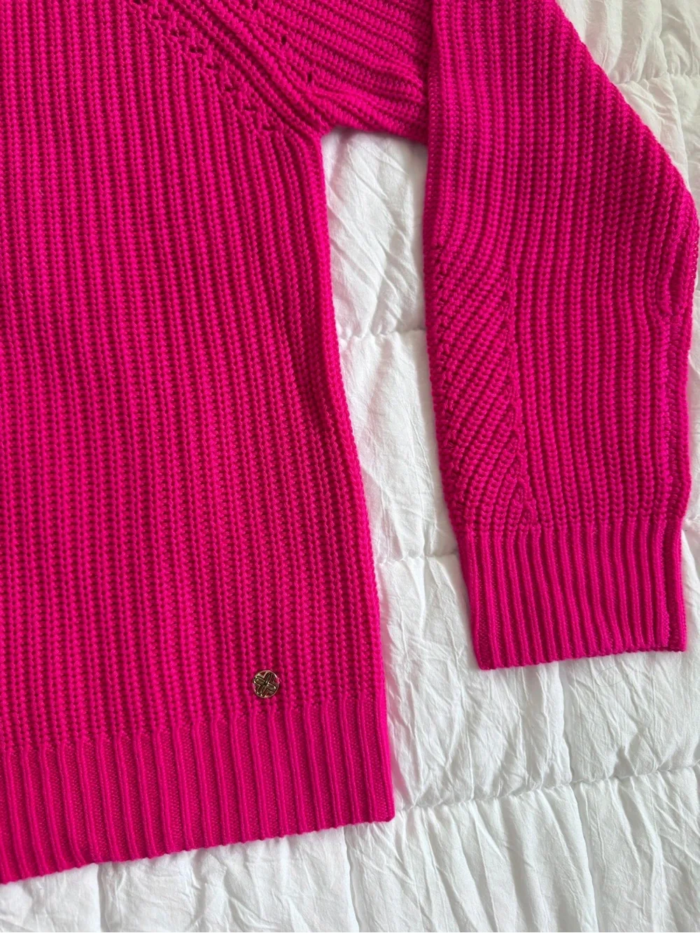 {Lilly Pulitzer} Bright Pink Ribbed Knit Crewneck Sweater | S